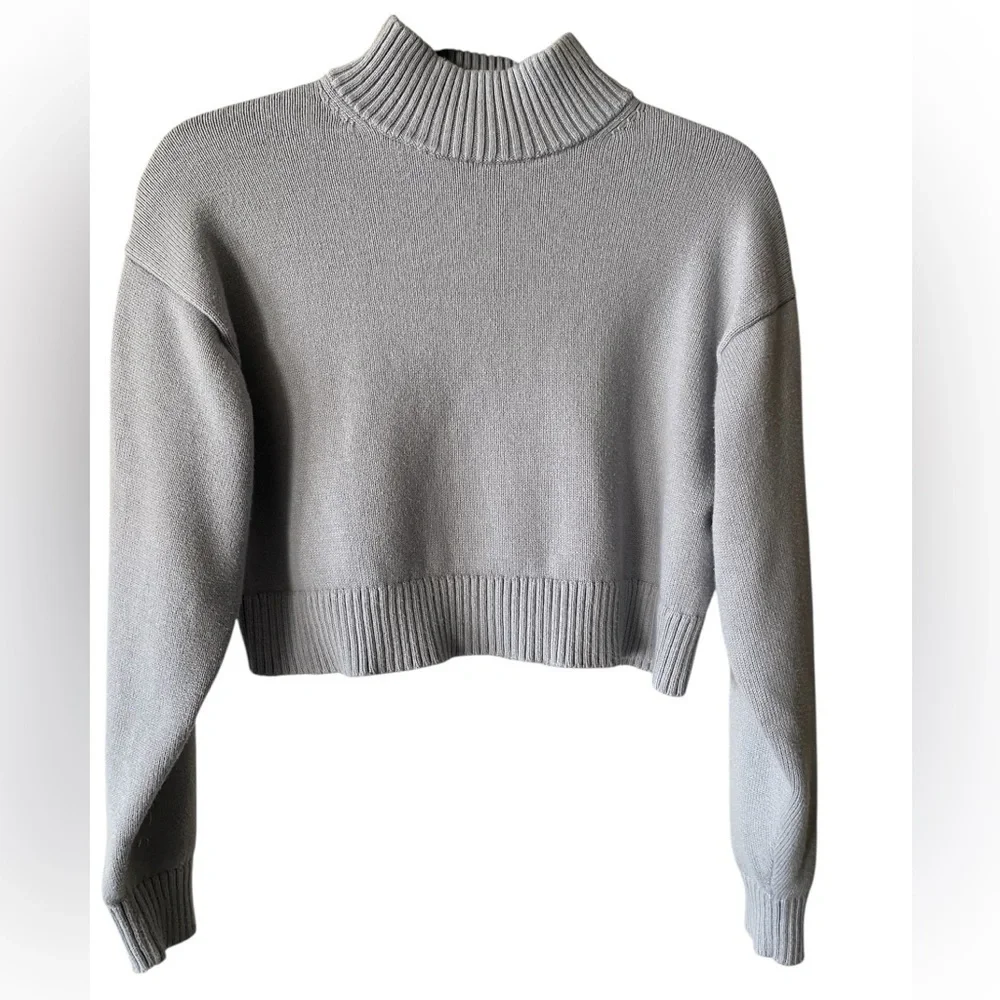 Sunday Best Aritzia Gray Cropped Mock Neck Sweater Small Cotton Cashmere